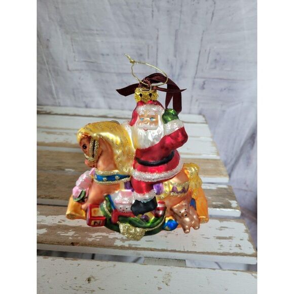 Rocking horse Santa Bay glass ornament Xmas holida